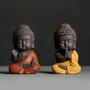 【米蘭精品】現貨+預購 茶寵茶具禪意手工茶具擺件汽車內飾居家擺件-紫砂陶彩陶小如來佛茶具配件2款74ml3