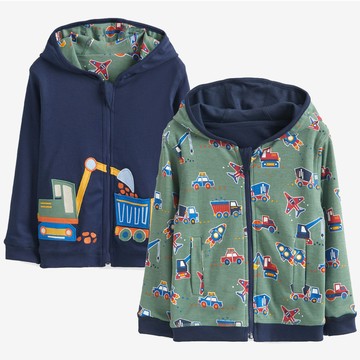 英國 JoJo Maman BeBe - 幼/兒童雙面穿100%純棉保暖連帽外套-施工現場